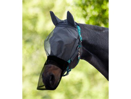Maska proti hmyzu s ochranou uší a nozder Premium Velcro Waldhausen (Velikost PONY, Barva black)